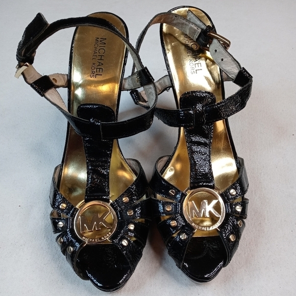 Michael Kors Black Patent Lthr Platform Open Toe B - Picture 6 of 10